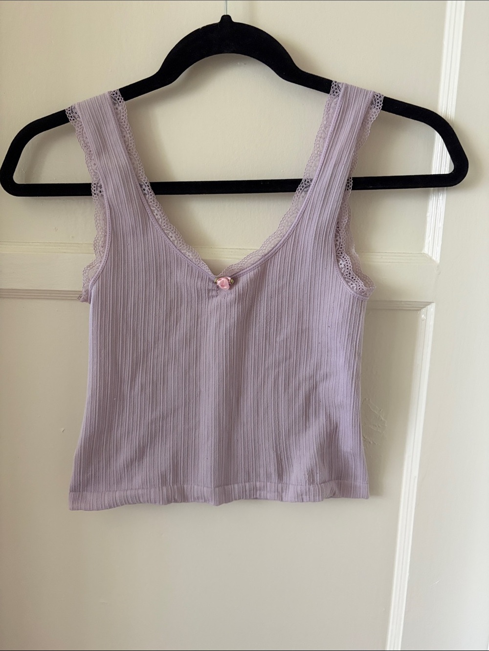 Full Tilt Lavender Ribbed Lace-Trim Tank Top